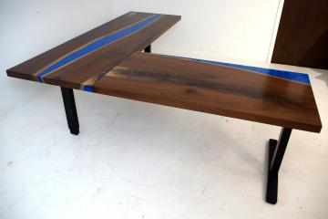 Ergonomic L Shaped Desk With Blue Resin