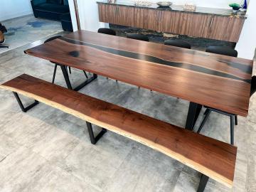 Matching Walnut Dining Room Table & Live Edge Bench 8