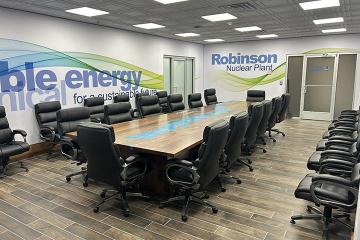 custom conference table with resin and logo