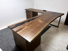 Live Edge Corner Desk With Epoxy Resin And Electrical O
