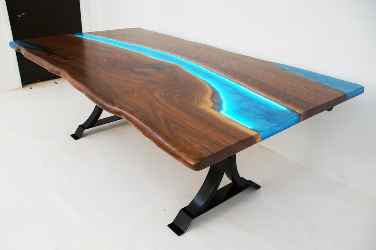live edge conference room table with LEDs