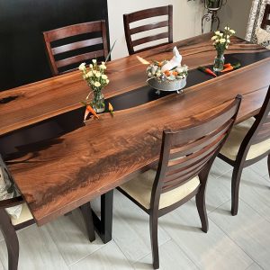 Walnut Dining Table With Translucent Epoxy