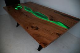 Hickory Dining Table With Green LED Lit Resin 2