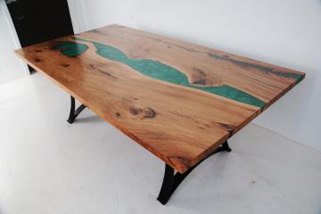 Hickory Dining Table With Green LED Lit Resin 4