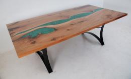 Hickory Dining Table With Green LED Lit Resin 6