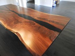 Live Edge Black Walnut And Black Epoxy River Dining Tab