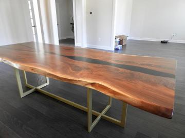 Live Edge Black Walnut And Black Epoxy River Dining Tab