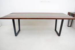 Large Green Epoxy Resin River Dining Table With Matchin