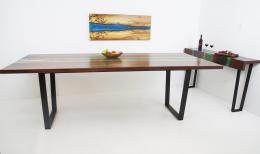 Large Green Epoxy Resin River Dining Table With Matchin