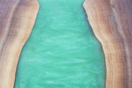 Large Green Epoxy Resin River Dining Table With Matchin