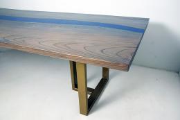 Hickory Dining Room Table With Blue Epoxy Resin River 4
