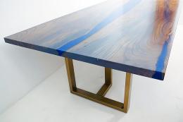 Hickory Dining Room Table With Blue Epoxy Resin River 6