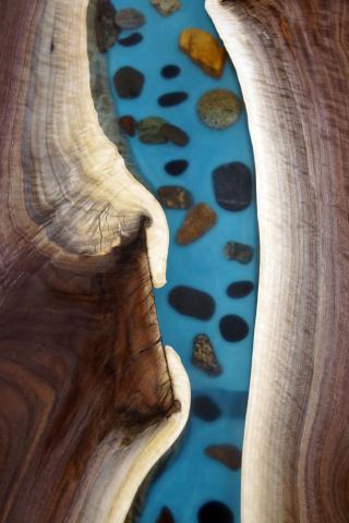 Walnut River Coffee Table With Rocks 1