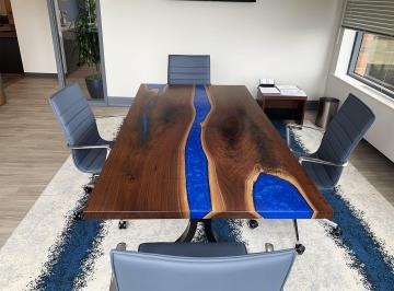 Conference Table with Epoxy Rivers And Lakes