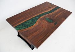 LED Lit Coffee Table With Green Resin 3