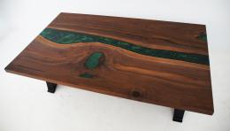 LED Lit Coffee Table With Green Resin 2