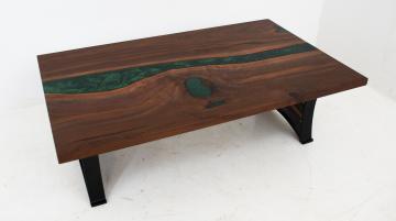 LED Lit Coffee Table With Green Resin