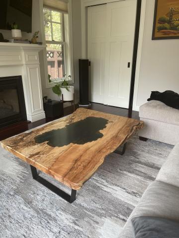 Spalted Maple Coffee Table With CNC Engraved Lake Tahoe