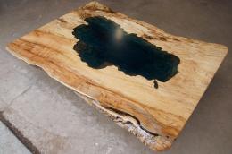 Spalted Maple Coffee Table With CNC Engraved Lake Tahoe