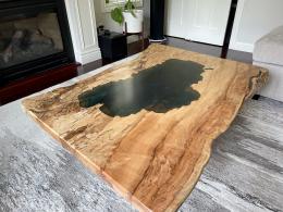 Spalted Maple Coffee Table With CNC Engraved Lake Tahoe