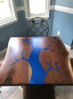 Live Edge Kitchen Table With Manmade Lake Carving 3