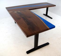 Ergonomic L Shaped Desk With Blue Resin 8