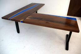 Ergonomic L Shaped Desk With Blue Resin 1