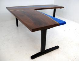 Ergonomic L Shaped Desk With Blue Resin 6