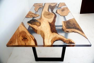 Live Edge Dining Table With Clear Resin 2