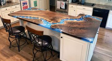 Epoxy River Kitchen Countertop with Seashells