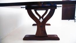 Wood And Resin Dining Table With Embedded Rocks And Tur