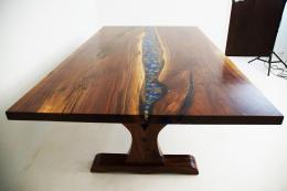 Wood And Resin Dining Table With Embedded Rocks And Tur