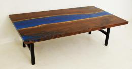 Coffee Table With Blue Resin River 1