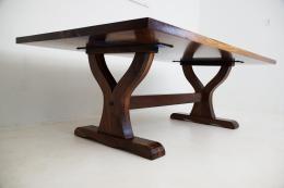 Wood And Resin Dining Table With Embedded Rocks And Tur