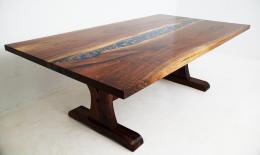 Wood And Resin Dining Table With Embedded Rocks And Tur