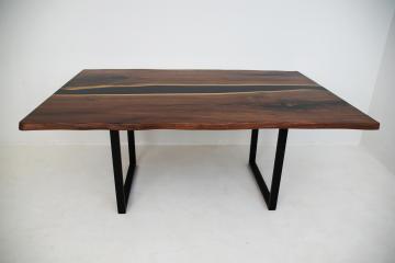 Dark Walnut River Table With Black Resin