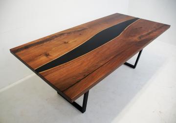 Walnut Kitchen Table With Black Resin