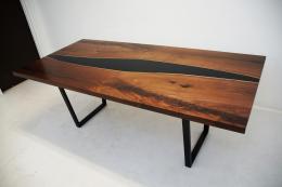 Black Walnut Kitchen Table With Solid Black Resin 1