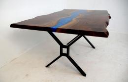 Live Edge Dining Room Table With Deep Blue Resin River