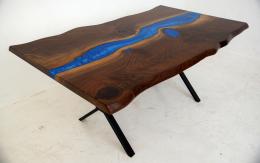 Live Edge Dining Room Table With Deep Blue Resin River