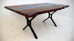 Live Edge Dining Room Table With Deep Blue Resin River