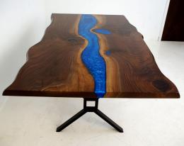 Live Edge Dining Room Table With Deep Blue Resin River