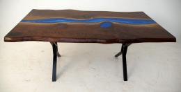 Live Edge Dining Room Table With Deep Blue Resin River