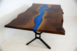 Live Edge Dining Room Table With Deep Blue Resin River