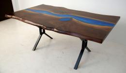 Live Edge Dining Room Table With Deep Blue Resin River