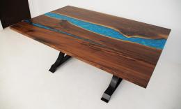 Walnut River Table With Blue Green River 7