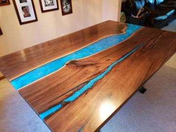 Walnut River Table With Blue Green River
