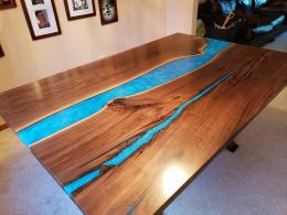 Walnut River Table With Blue Green River 8