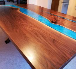 Walnut River Table With Blue Green River 9