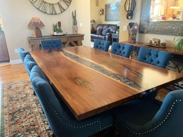 Wood Dining Table With Rocks And Turquoise
